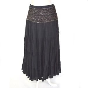 ZARA Tiered Boho Maxi/Midi Skirt Beaded Waist